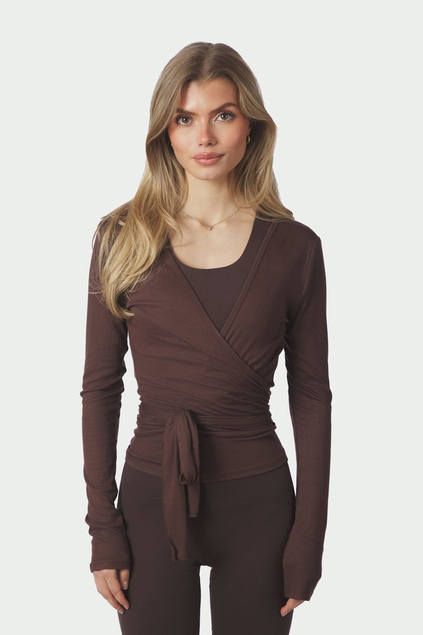 Nia Jersey Wrap bluse - Chocolate Brown